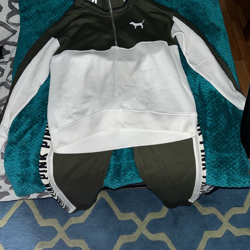 PiNK Green and White Tracksuit Set